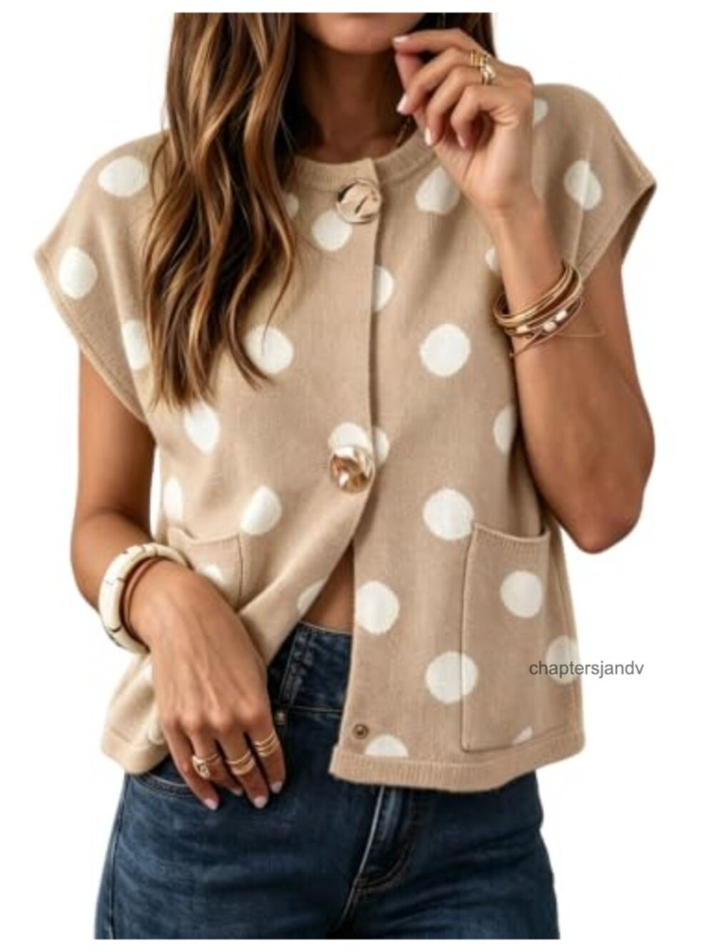 MINSURE Women Cap Sleeve Polka Dot Cropped Knit Cardigan Sweater